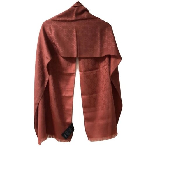 Auth GUCCI - Red Brown Red Wool Silk Scarf - Picture 3 of 10